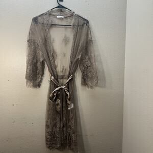 Avidlove‎ Lace Kimono Robe Sexy Lingerie Mesh Nightgown Cover Up Tan Fairycore